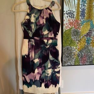Elie Tahari purple and peacock watercolor dress
